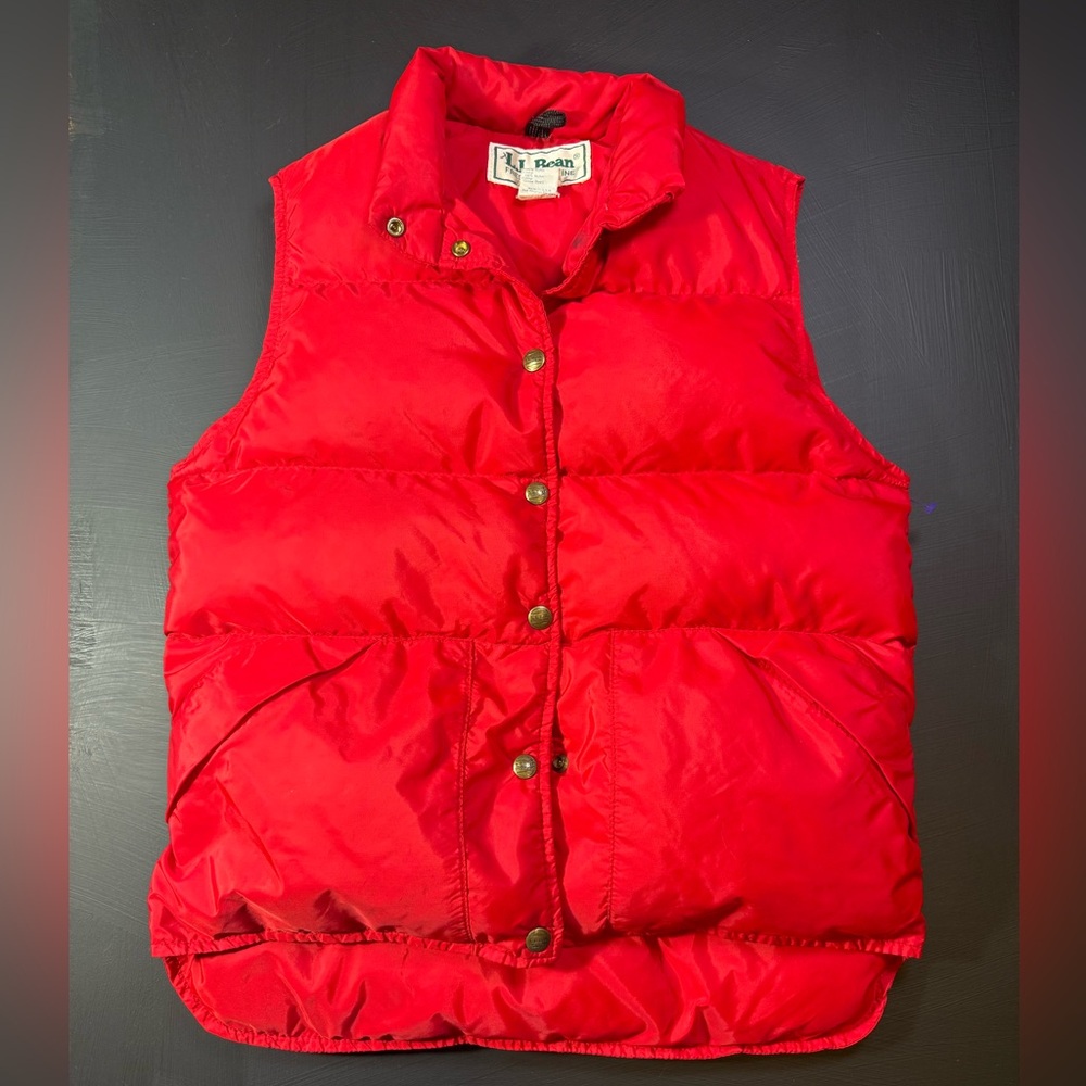 Vintage 1980s LL Bean Red Nylon Goose Down Fill Quilted Puffer Vest Women’s S